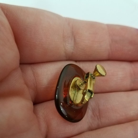 Amber Faux Gold Tone Clip On Earrings Screw Back T - Picture 3 of 8